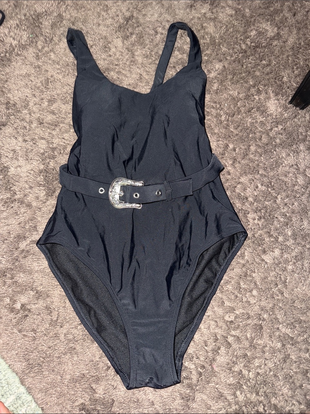 🏝️🥥🍍NOBO Black One-Piece Swimsuit with Decorative Belt
